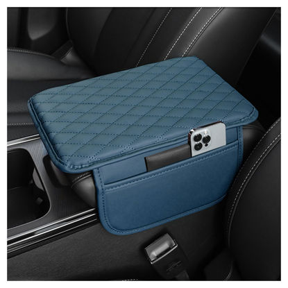 Picture of Upgraded Car Center Console Cover,Microfiber Leather Car Armrest Cover Cushion with 2 Storage Bags,Universal Car Armrest Storage Box Car Interior Accessories for Most Cars (Blue)