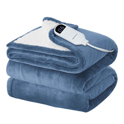 Picture of Bedsure Electric Blanket Full Size - Soft Flannel Heated Blanket, Fast Heating with 10 Time Settings & 6 Heat Settings, Warm Gift for Grandma (72x84 inches, Blue)