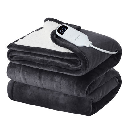Picture of Bedsure Electric Blanket Full Size - Soft Flannel Heated Blanket, Fast Heating with 10 Time Settings & 6 Heat Settings, Warm Gift for Grandma (72x84 inches, Dark Grey)