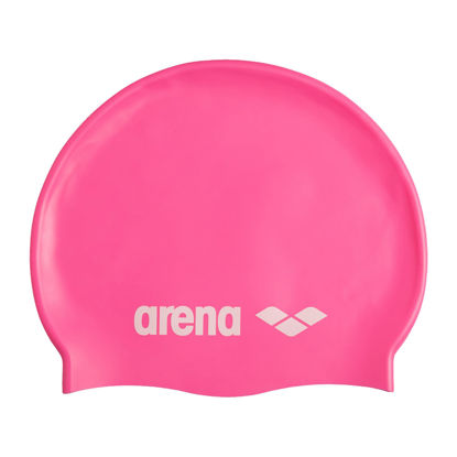 Picture of Arena Classic Unisex Soft Silicone Swim Cap for Women and Men, Intensive Training and Racing Comfortable Non-Slip Long Hair Swimming Hat, Bright Pink