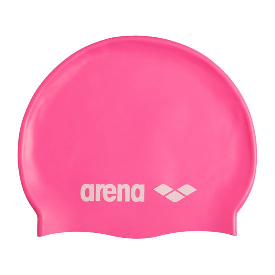Picture of Arena Classic Unisex Soft Silicone Swim Cap for Women and Men, Intensive Training and Racing Comfortable Non-Slip Long Hair Swimming Hat, Bright Pink