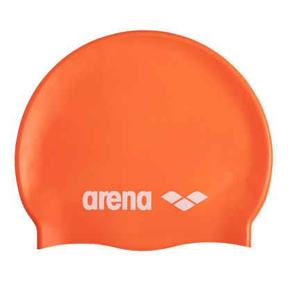 Picture of Arena Classic Unisex Soft Silicone Swim Cap for Women and Men, Intensive Training and Racing Comfortable Non-Slip Long Hair Swimming Hat, Orange