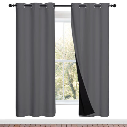 Picture of NICETOWN Grey Full Shade Curtain Panels, Pair of Energy Smart & Noise Blocking Out Blackout Drapes for Dining Room Window, Thermal Insulated Guest Room Lined Window Dressing(Gray, 42 x 72 inch)