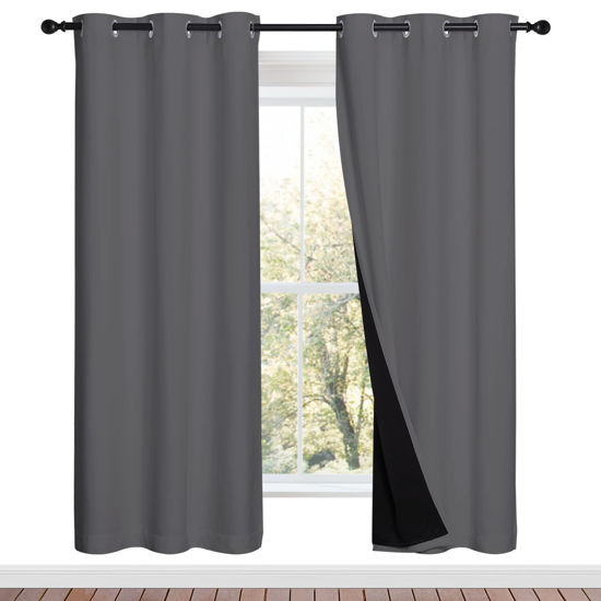 Picture of NICETOWN Grey Full Shade Curtain Panels, Pair of Energy Smart & Noise Blocking Out Blackout Drapes for Dining Room Window, Thermal Insulated Guest Room Lined Window Dressing(Gray, 42 x 72 inch)