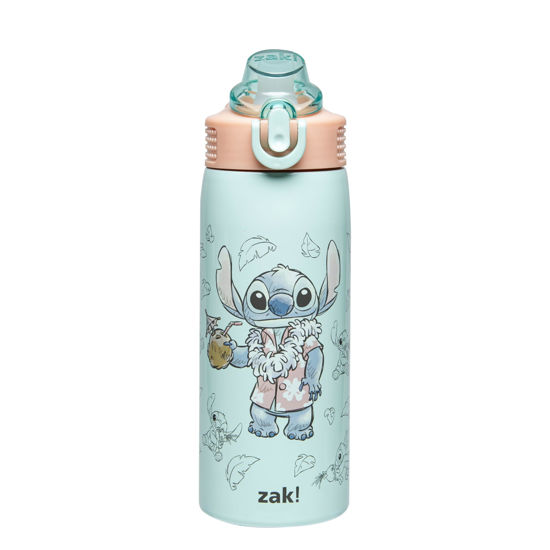 Picture of Zak Designs Disney Sage Kids Water Bottle For School or Travel, 19oz Stainless Steel Water Bottle With Straw, Handle, and Leak-Proof, Pop-Up Spout Cover (Stitch)