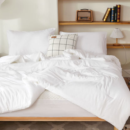 Picture of Litanika White Comforter Full Size Set, 3 Pieces Lightweight Solid Bedding Comforter Set, All Season Fluffy Bed Set