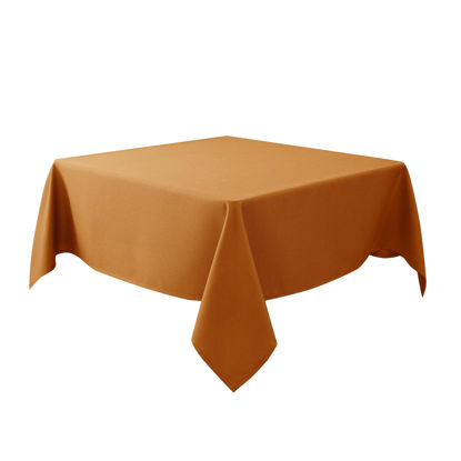 Picture of Biscaynebay Fall Tablecloth Textured Fabric Square Tablecloths 54x54 Inch, Bronze Thanksgiving Autumn Harvest Water Resistant Fabric Tablecloths for Kitchen, Dining, Wedding, Parties Machine Washable