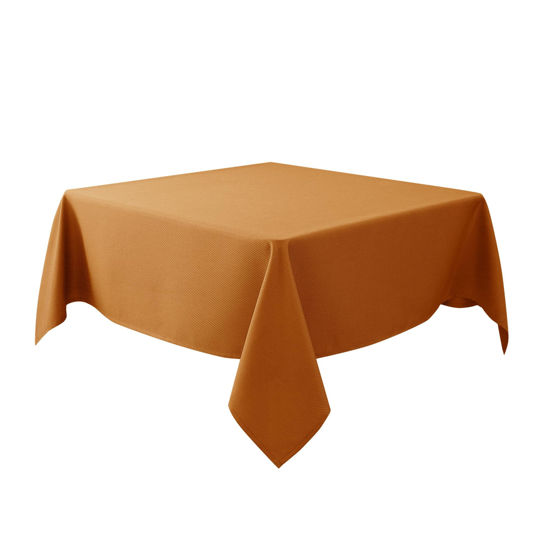 Picture of Biscaynebay Fall Tablecloth Textured Fabric Square Tablecloths 54x54 Inch, Bronze Thanksgiving Autumn Harvest Water Resistant Fabric Tablecloths for Kitchen, Dining, Wedding, Parties Machine Washable