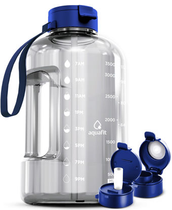 Picture of AQUAFIT 1 Gallon Water Bottle with Time Marker - Straw & Chug Lid - BPA Free Big Water Bottle with Straw - Gym Water Bottle with Handle - Gallon Water Jug (128 Ounces, Clarity)