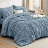 Picture of Bedsure Queen Comforter Set Mineral Blue - Bed in a Bag Queen 7 Pieces, Pintuck Bedding Sets Gift for Christmas, Pinch Pleat Bed Set with Queen Size Comforter, Sheets, Pillowcases & Shams