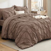 Picture of Bedsure Queen Comforter Set Brown - Bed in a Bag Queen Size 7 Pieces, GentleSoft™ Pintuck Bed Set Gift for Family, Pinch Pleat Brown Comforter with Sheets, Pillowcases & Shams