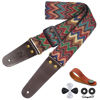 Picture of Nefelibata Guitar Strap, Vintage Jacquard Weave Cotton Guitar Straps with Genuine Leather Ends for Bass, Electric & Acoustic Guitars, Free Strap Button, 2 Strap Locks and 4 Guitar Picks