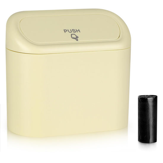 Picture of Accmor Car Trash Can, Portable Vehicle Trash Bin with Lid, Car Dustbin Garbage Organizer Holder with One Roll Trash Bag, Leakproof Hanging Mini Cars Storage Bag Container for Auto, SUV, Office (Beige)