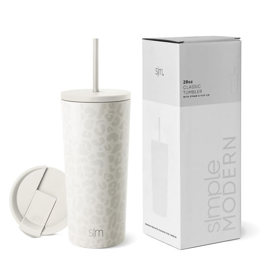 Picture of Simple Modern Insulated Tumbler with Lid and Straw | Iced Coffee Cup Reusable Stainless Steel Water Bottle Travel Mug | Gifts for Women Men Her Him | Classic Collection | 20oz | Cream Leopard