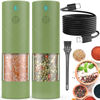 Picture of 2Pack Electric Salt and Pepper Grinder Set USB Rechargeable with Warm LED Light, Adjustable Coarseness Lidaop Large Capacity Automatic Salt Pepper Mill Grinder for Kitchen, Restaurant, Outdoor, Green