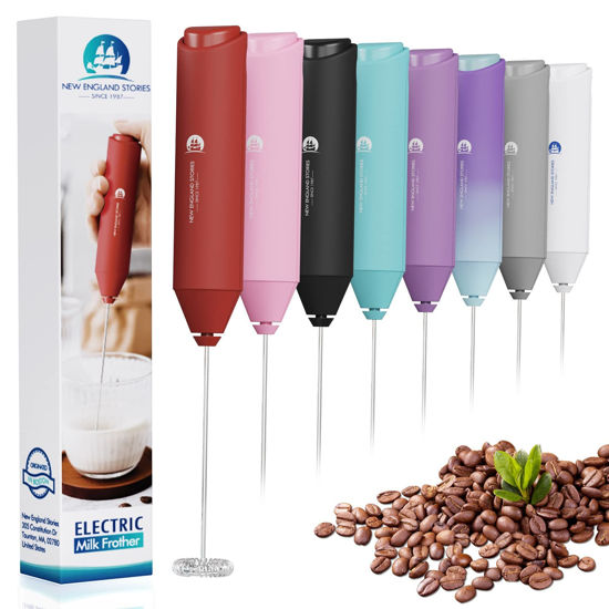 Picture of Powerful Milk Frother Handheld Foam Maker, Mini Whisk Drink Mixer for Coffee, Cappuccino, Latte, Matcha, Hot Chocolate, No Stand, Red