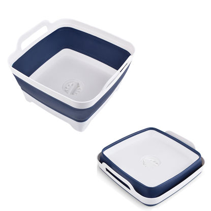Picture of MontNorth Dishpan for Washing Dishes,9L Collapsible Dish Tub Portable Sink,Wash Basin,Foldable Laundry Tub,Washing Basin with Drain Plug,Dishpan for Kitchen Sink,Camping Dish Washing Tub,Navy blue