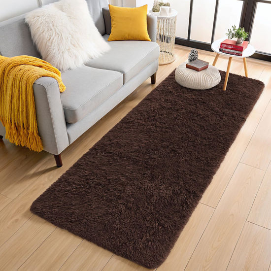 Picture of OLANLY 2x8 Machine Washable Runner Rugs for Hallway, Soft Fluffy Shaggy Bedside Rugs for Bedroom, Living Room, Indoor Floor Carpet for Kids Girls and Boys, Nursery Rooms, Home Decor Aesthetic, Coffee
