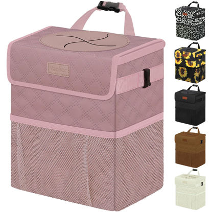 Picture of Vankor Car Trash Can for Car Cute, Car Trash Bag Bin Hanging Waterproof Automotive Car Garbage Cans Leak Proof Vehicle Trash Can Diamond Pattern-Pink