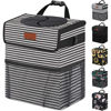 Picture of Vankor 3 Gallons Car Trash Can with Lid, Car Trash Bag Bin Hanging Waterproof Automotive Car Garbage Cans Leak Proof Vehicle Trash Can Stripe