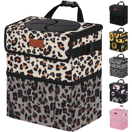Picture of Vankor 3 Gallons Cute Car Trash Can for Car, Car Accessories for Interior Leak Proof Car Can Trash Bag Hanging Waterproof Automotive Vehicle Car Garbage Cans Leopard Print Pattern