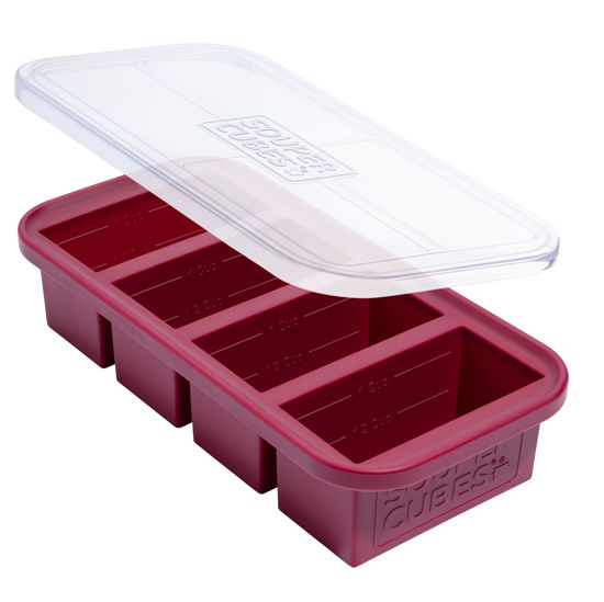 Picture of Souper Cubes 1 Cup Silicone Freezer Molds With Lids - Easy Meal Prep Container and Kitchen Storage Solution - Silicone Freezer Trays With Lids for Food, Sauces, Desserts and More - Cranberry - 1-Pack