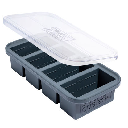 Picture of Souper Cubes 1 Cup Silicone Freezer Molds With Lids - Easy Meal Prep Container and Kitchen Storage Solution - Silicone Freezer Trays With Lids for Food, Sauces, Desserts and More - Charcoal - 1-Pack