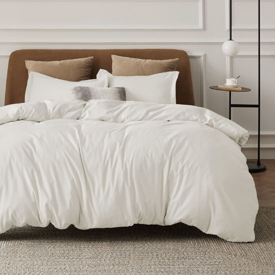 Picture of Bedsure Ivory Duvet Cover Full Size - Soft Double Brushed Duvet Cover for Kids with Zipper Closure, 3 Pieces, Includes 1 Duvet Cover (80"x90") & 2 Pillow Shams, NO Comforter