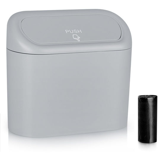 Picture of Accmor Car Trash Can, Portable Vehicle Trash Bin with Lid, Mini Car Dustbin Garbage Organizer Holder with One Roll Trash Bag, Leakproof Hanging Cars Storage Bag Container for Auto, SUV, Office (Grey)