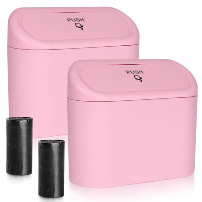 Picture of Accmor Car Trash Can with Lid, 2 Pack Pink Mini Vehicle Trash Bin Car Dustbin Garbage Organizer Holder with Trash Bag, Small Hanging Leakproof Auto Storage Bag Container for Car SUV Home Office