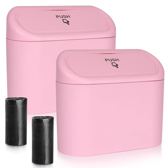 Picture of Accmor Car Trash Can with Lid, 2 Pack Pink Mini Vehicle Trash Bin Car Dustbin Garbage Organizer Holder with Trash Bag, Small Hanging Leakproof Auto Storage Bag Container for Car SUV Home Office