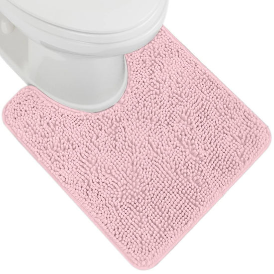Picture of Gorilla Grip Plush Absorbent Shaggy Chenille Bath Rug Mat for Toilet Base with Rubber Backing, Machine Washable, Microfiber Bathroom Contour Mats for Toilets, Bath Room Decor, Oval, 22.5x19.5, Lt Pink