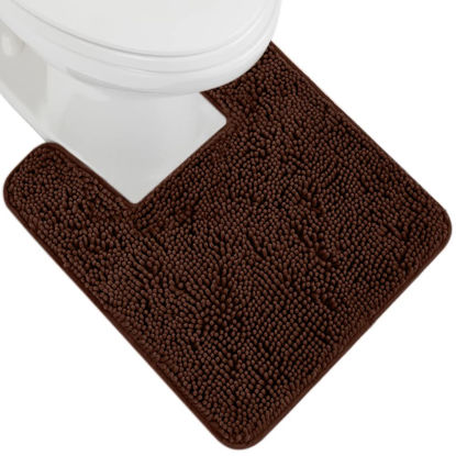 Picture of Gorilla Grip Plush Absorbent Shaggy Chenille Bath Rug Mat for Toilet Base with Rubber Backing, Machine Washable, Microfiber Bathroom Contour Mats for Toilets, Bath Room Decor, Square, 22.5x19.5, Brown