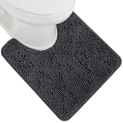 Picture of Gorilla Grip Plush Absorbent Shaggy Chenille Bath Rug Mat for Toilet Base with Rubber Backing, Machine Washable, Microfiber Bathroom Contour Mats for Toilets, Bath Room Decor, Oval 22.5x19.5, Charcoal