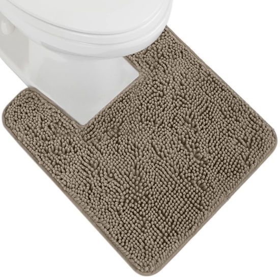 Picture of Gorilla Grip Plush Absorbent Shaggy Chenille Bath Rug Mat for Toilet Base with Rubber Backing, Machine Washable, Microfiber Bathroom Contour Mats for Toilets, Bath Room Decor, Square, 22.5x19.5, Latte
