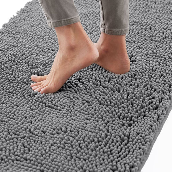 Picture of Gorilla Grip Bath Rug 60x17, Thick Soft Absorbent Chenille, Rubber Backing Quick Dry Microfiber Mats, Machine Washable Rugs for Shower Floor, Bathroom Runner Bathmat Accessories Decor, Grey