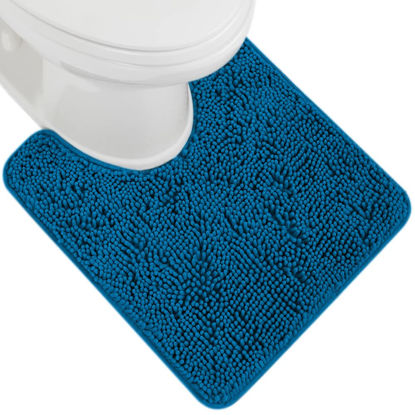 Picture of Gorilla Grip Plush Absorbent Shaggy Chenille Bath Rug Mat for Toilet Base with Rubber Backing, Machine Washable, Microfiber Bathroom Contour Mats for Toilets, Bath Room Decor, Oval, 22.5x19.5, Blue