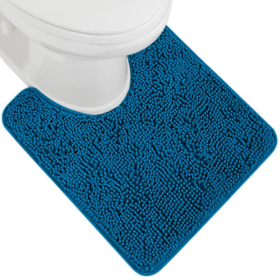 Picture of Gorilla Grip Plush Absorbent Shaggy Chenille Bath Rug Mat for Toilet Base with Rubber Backing, Machine Washable, Microfiber Bathroom Contour Mats for Toilets, Bath Room Decor, Oval, 22.5x19.5, Blue