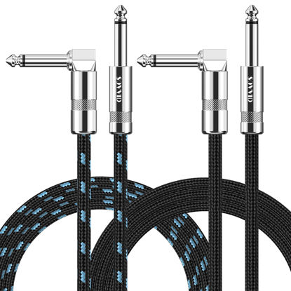 Picture of Sovvid Guitar Cable 10FT 2 Pack Instrument Cable Guitar Cord Electric Guitar Cable Guitar AMP Cord for Bass Guitar Keyboard 1/4 Inch Cable Right Angle Black and Black Blue