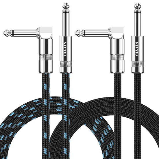 Picture of Sovvid Guitar Cable 10FT 2 Pack Instrument Cable Guitar Cord Electric Guitar Cable Guitar AMP Cord for Bass Guitar Keyboard 1/4 Inch Cable Right Angle Black and Black Blue