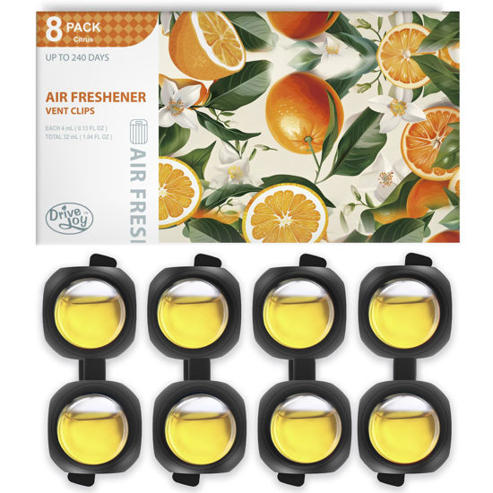 Picture of Car Air Freshener Vent Clips, 8 Pack, Provides Long-Lasting Scent, Up to 240 Days, Odor Eliminator (Citrus)