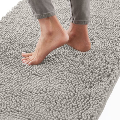 Picture of Gorilla Grip Bath Rug 60x17, Thick Soft Absorbent Chenille, Rubber Backing Quick Dry Microfiber Mats, Machine Washable Rugs for Shower Floor, Bathroom Runner Bathmat Accessories Decor, Lt Gray
