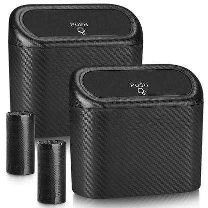 Picture of Accmor Car Trash Can with Lid, 2 Pack Mini Vehicle Trash Bin Car Dustbin Garbage Organizer Holder with Trash Bag, Small Hanging Leakproof Auto Storage Bag Container (Carbon Fiber)