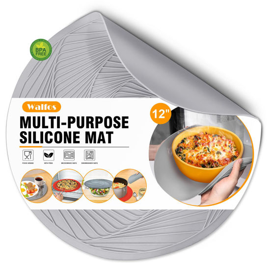 Picture of Walfos 12 Inch Silicone Microwave Mat, Microwave Food Cover, Multi-Purpose Hot Pad, Silicone Trivet, Pot Holders for Kitchen, Non-Slip Heat Resistant Silicone Mat for Microwave, Oven, Hot Pot, Bowl