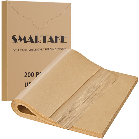 Picture of SMARTAKE 200 Pcs Parchment Paper Baking Sheets, 13x18 Inches Non-Stick Precut Baking Parchment, for Baking Grilling Air Fryer Steaming Bread Cup Cake Cookie and More (Unbleached)