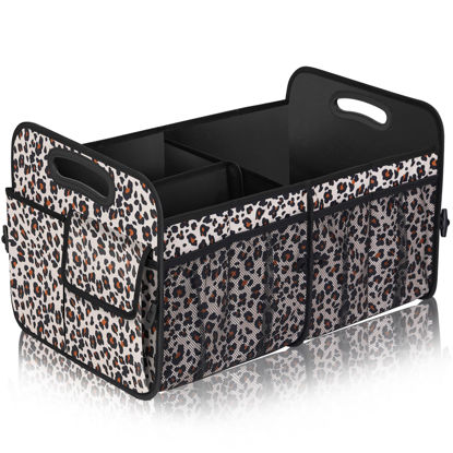 Picture of Femuar Car Trunk Organizer, Large Capacity Collapsible Trunk Storage with 11 Pockets, Waterproof, Non-Slip, Suitable for Car, SUV, Truck, Van, Jeep, Sedan, Leopard Print