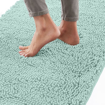 Picture of Gorilla Grip Bath Rug 48x24, Thick Soft Absorbent Chenille, Rubber Backing Quick Dry Microfiber Mats, Machine Washable Rugs for Shower Floor, Bathroom Runner Bathmat Accessories Decor, Seablue