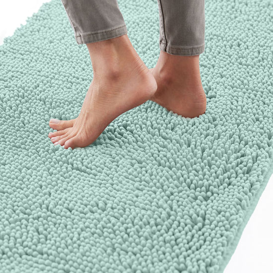 Picture of Gorilla Grip Bath Rug 48x24, Thick Soft Absorbent Chenille, Rubber Backing Quick Dry Microfiber Mats, Machine Washable Rugs for Shower Floor, Bathroom Runner Bathmat Accessories Decor, Seablue