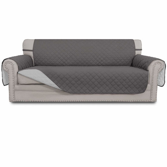 Picture of Easy-Going Reversible Oversized Couch Cover for 3 Cushion Couch Sofa Cover for Dogs Water Resistant Furniture Protector Cover with Foam Sticks for Pet (Oversized Sofa, Gray/Light Gray)