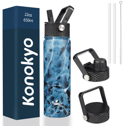 Picture of Konokyo 22oz Stainless Steel Bottles with 3 Lids Sport Insulated Water Bottle,Marble Ocean